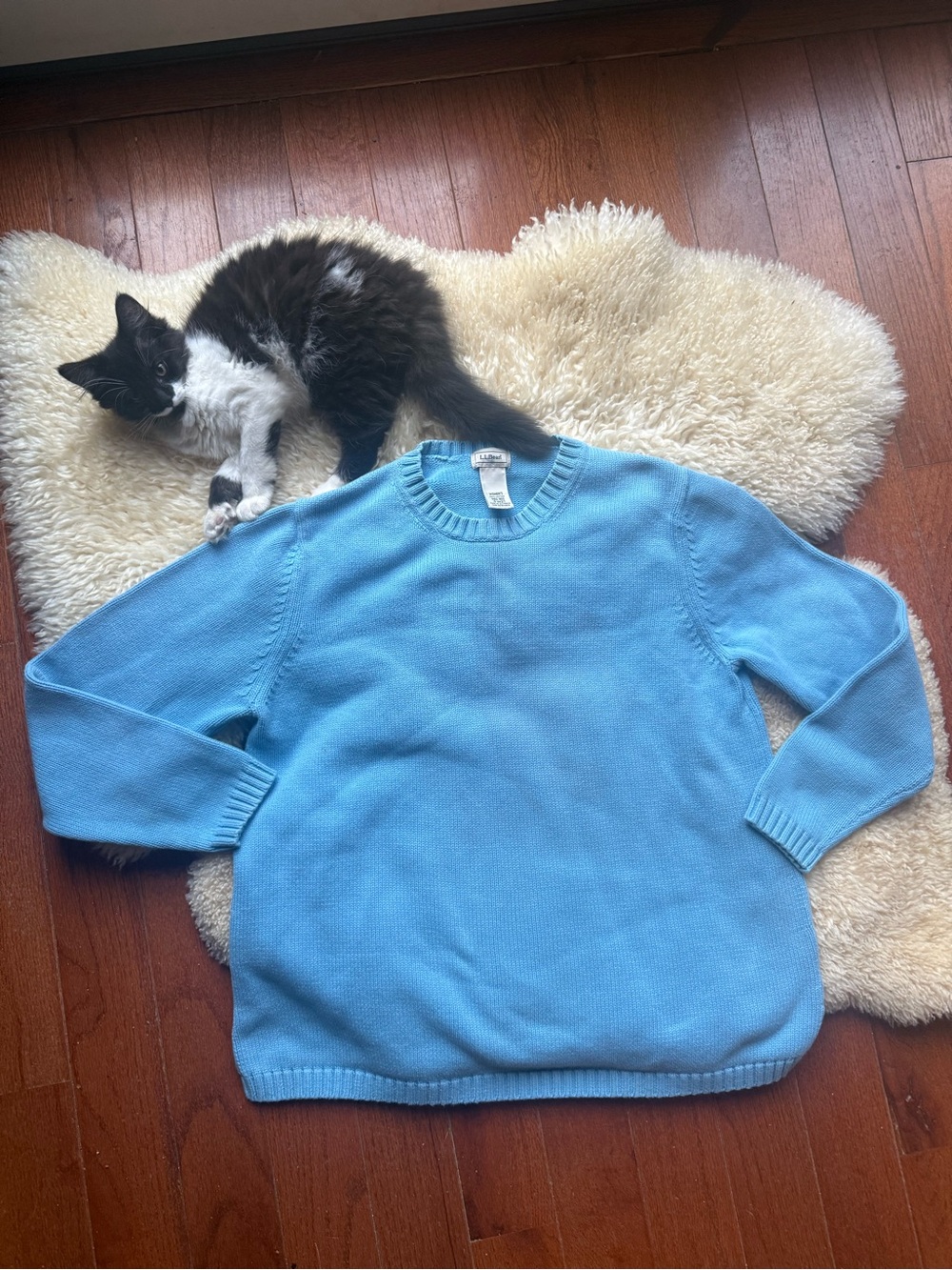Stained L.L. Bean woman’s Sky Blue Crewneck Sweater